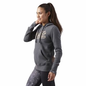 Reebok CrossFit Script Kapuzenpullover Damen - DunkelGrau - DE 470-PUW